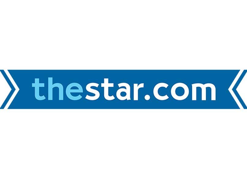 A blue and white logo of the star. Com